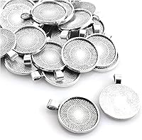 Lind Kitchen 25pcs 25mm Round Bezel Pendant Trays - Ancient Silver Alloy Cabochon Blanks for DIY Jewelry Crafts & Photo Pendants