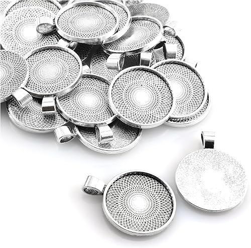 Bandejas colgantes de bisel redondo, cabujón, base en blanco para manualidades, fotos, joyas, hallazgos, fabricación de accesorios, Metal, Sin