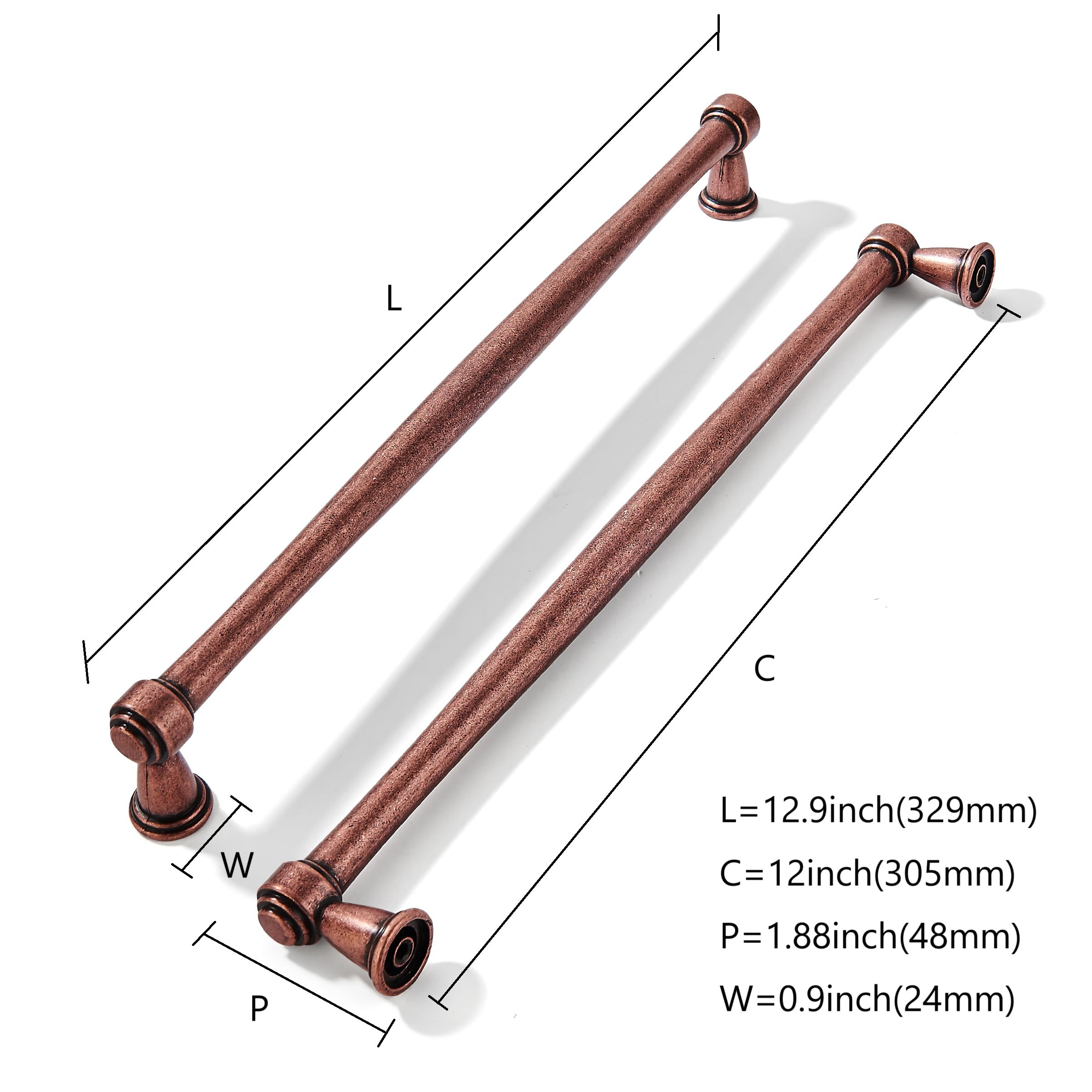 KHTUMEWARE-80212 Antique Copper Appliance Pulls CTC 12 in (305 mm) in Antique Copper — KHTUMEWARE