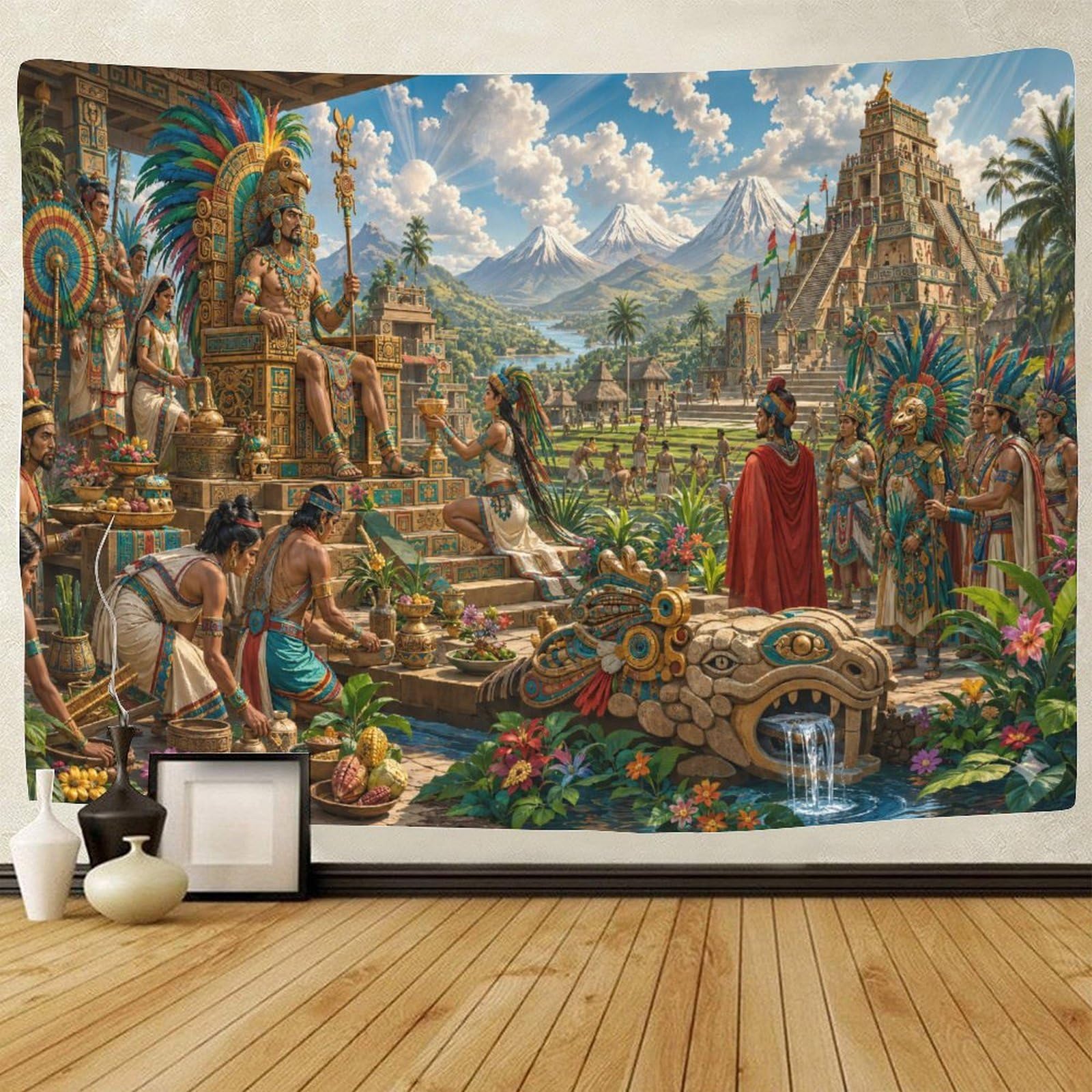ASDFGHJKLZA Ancient Aztec 3D Print Tapestry for Bedroom Wall Art Decor Mayan Pyramids Tapestries Poster Curtain Bedroom Dorm 100cmx150cm