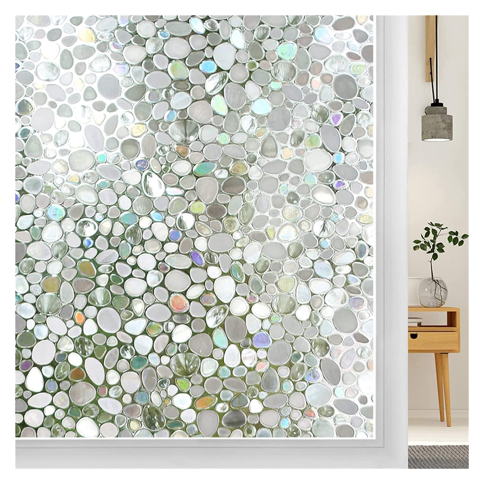 Vinilo Ventana Película de Vinilo 3D for Ventana, Aislamiento térmico, Efecto arcoíris, protección UV, decoración de Cocina, Pegatinas de Vidrio(Gold,45x500 cm)