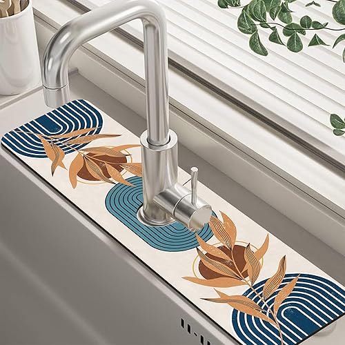 Miniatura 17 de Tapete protector contra salpicaduras para fregadero de cocina floral naranja retro de los años 70, tapete absorbente de secado rápido, tapete de