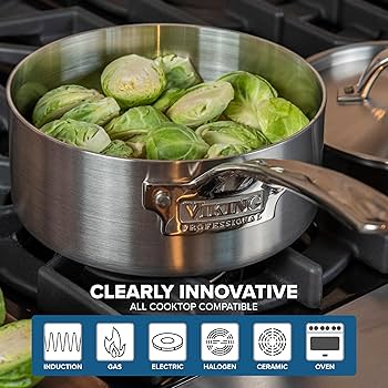 Viking 両手鍋 Amazon | バイキング 専門 5 層 鍋 、 3 クォート、 シルバー し