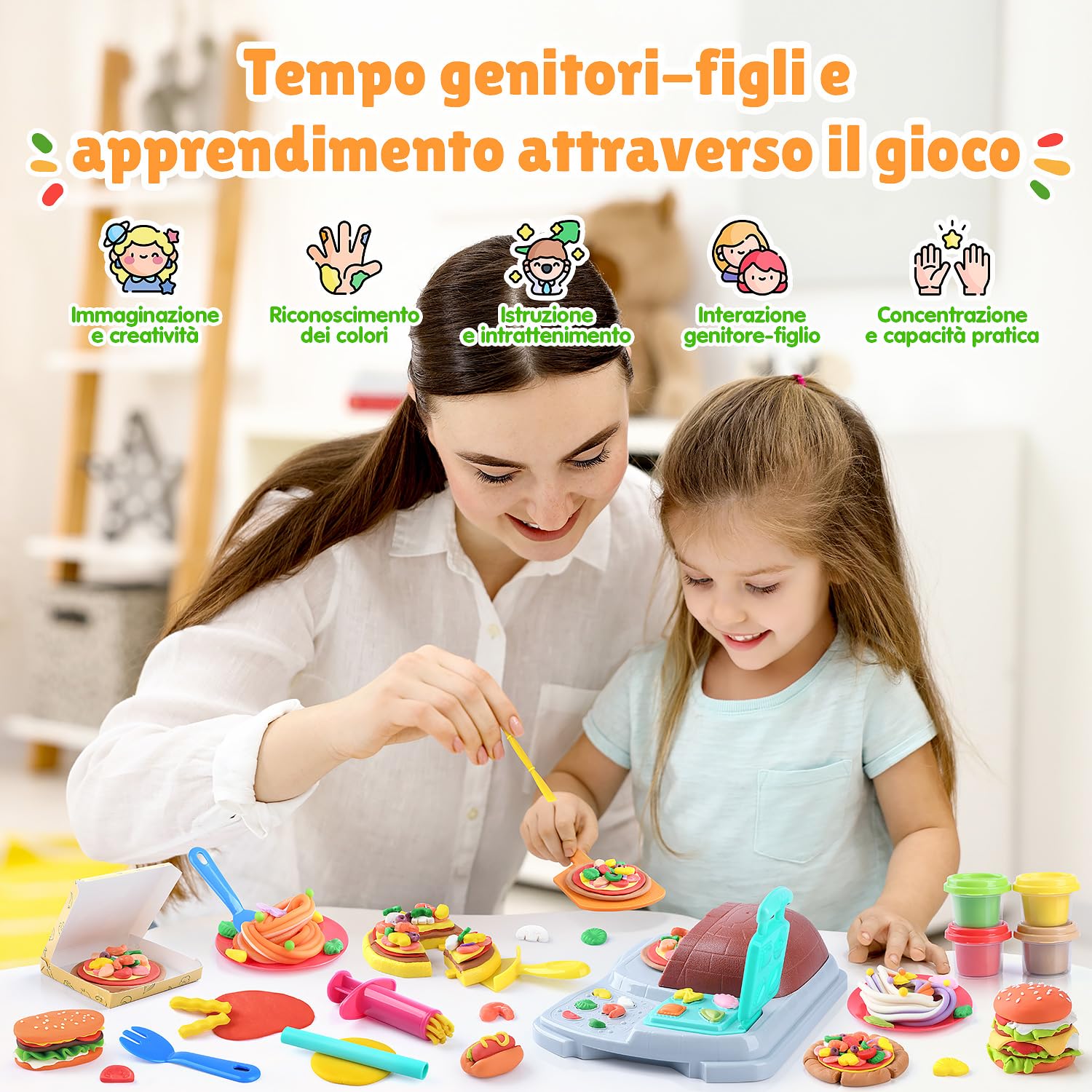 PLAY Pizza Plastilina Kitchen Creations, Set di Plastilina Creativa per la Pizza con strumenti per impasto, posate, macchina per la pasta, Pasta Pizza Giocattolo per Ragazzi & Ragazze 3+ Anni