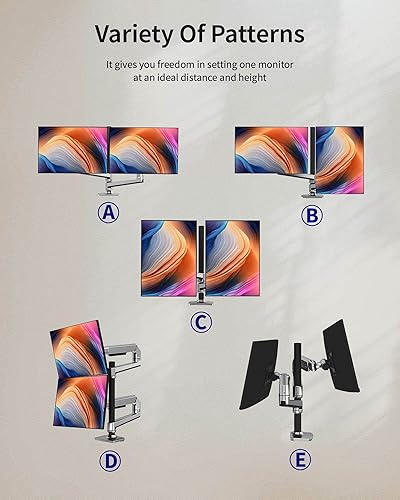 Miniatura 6 de Soporte para monitor doble, soporta pantallas de hasta 40 pulgadas y 25 libras, brazo doble para monitor totalmente ajustable con abrazadera en C y