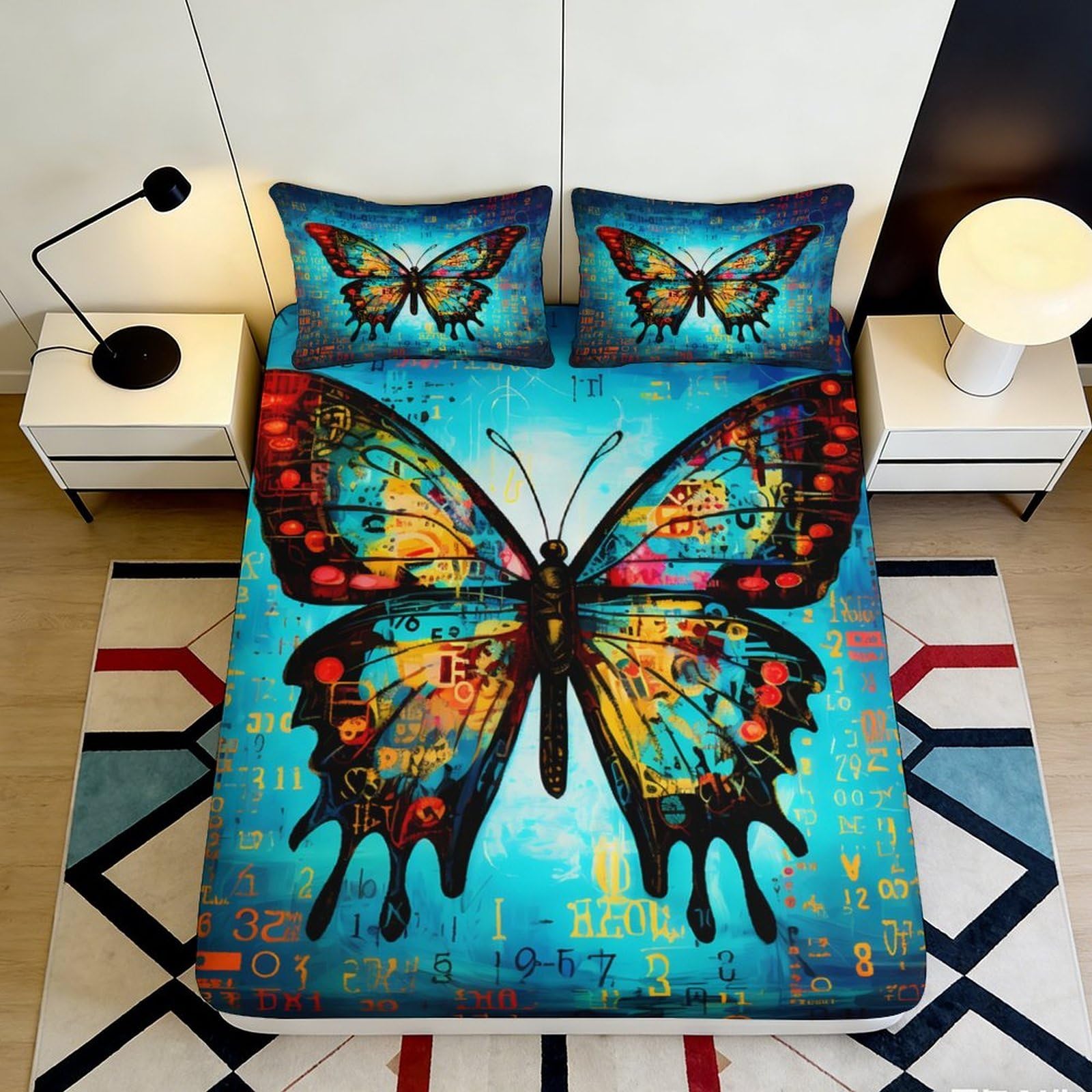 Pnayamiorkfel Style-2 3D Printed Colorful Butterfly Fitted Sheet Microfiber Soft Bedroom Decor Artistic Abstract Mattress Cover For Home 90X200x25cm