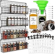 Spice Rack Organizer 4Pcs + 32Pcs 4oz Spice Jars with Label -AuroTrends 4Pcs Metal Spice Racks for Kitchen with 32Pcs Empty Glass Spice Jars with Lids/Spice Labels/Funnel Complete Set