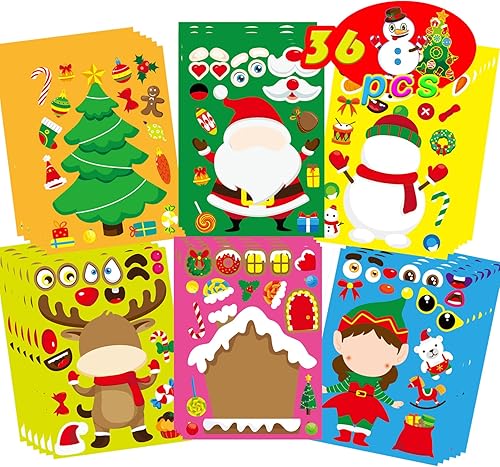36 hojas de calcomanías de juegos de fiesta de Navidad para niños, haz tus propias calcomanías de Navidad, haz una calcomanía con Navidad, Papá