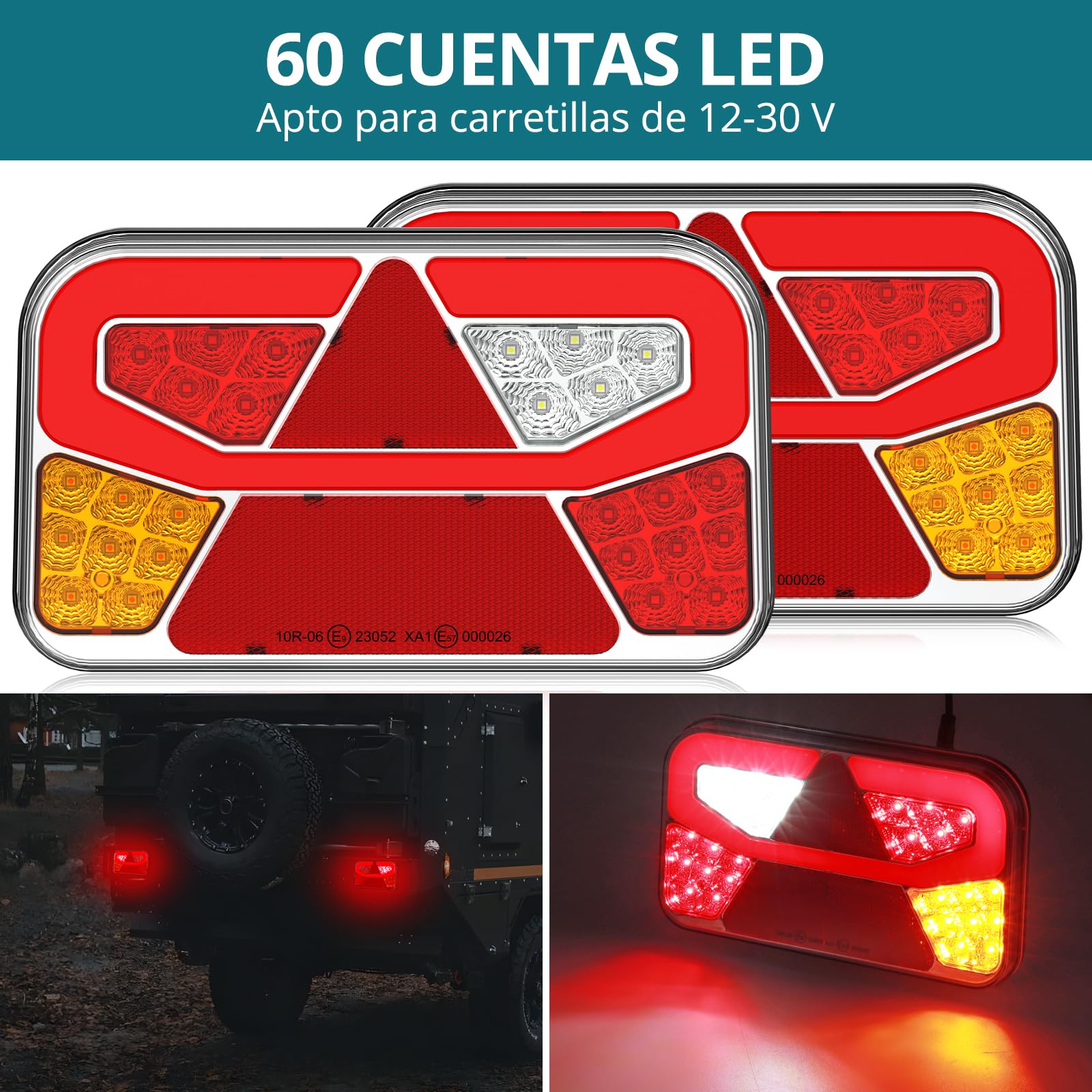 2 pcs Kit de Luces Traseras de Remolque, Pilotos Traseros Remolque | 13 pines con 6 Funciones y Cable 5.5m, Certificado E-mark para Camión Caravana Tractor Remolque (SIN luz de matrícula)