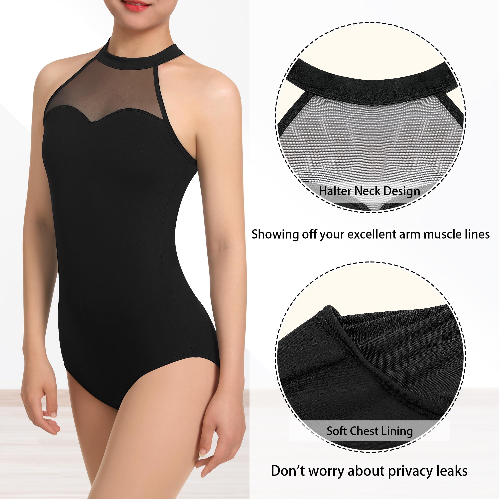 DANSHOW Body da Danza Classica da Donna Body da Ballo Nero da Donna Scollatura allamericana
