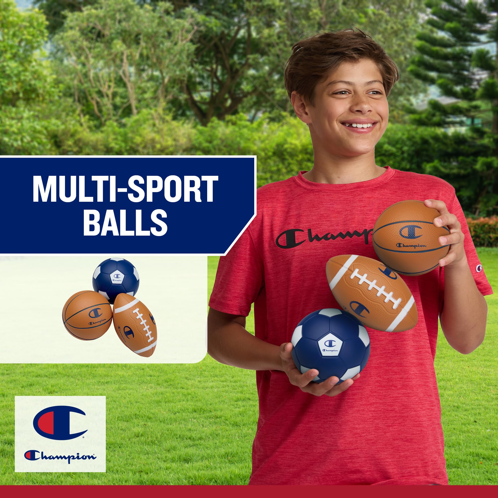 Champion Multi-Sport-Schaumstoffball-Set für Kinder (3er-Pack), weicher PU, Mini-Fußball, Basketball und Fußball, mit robuster Schaumstoffkonstruktion, sicher für Hinterhof, Spielplatz, Schule und