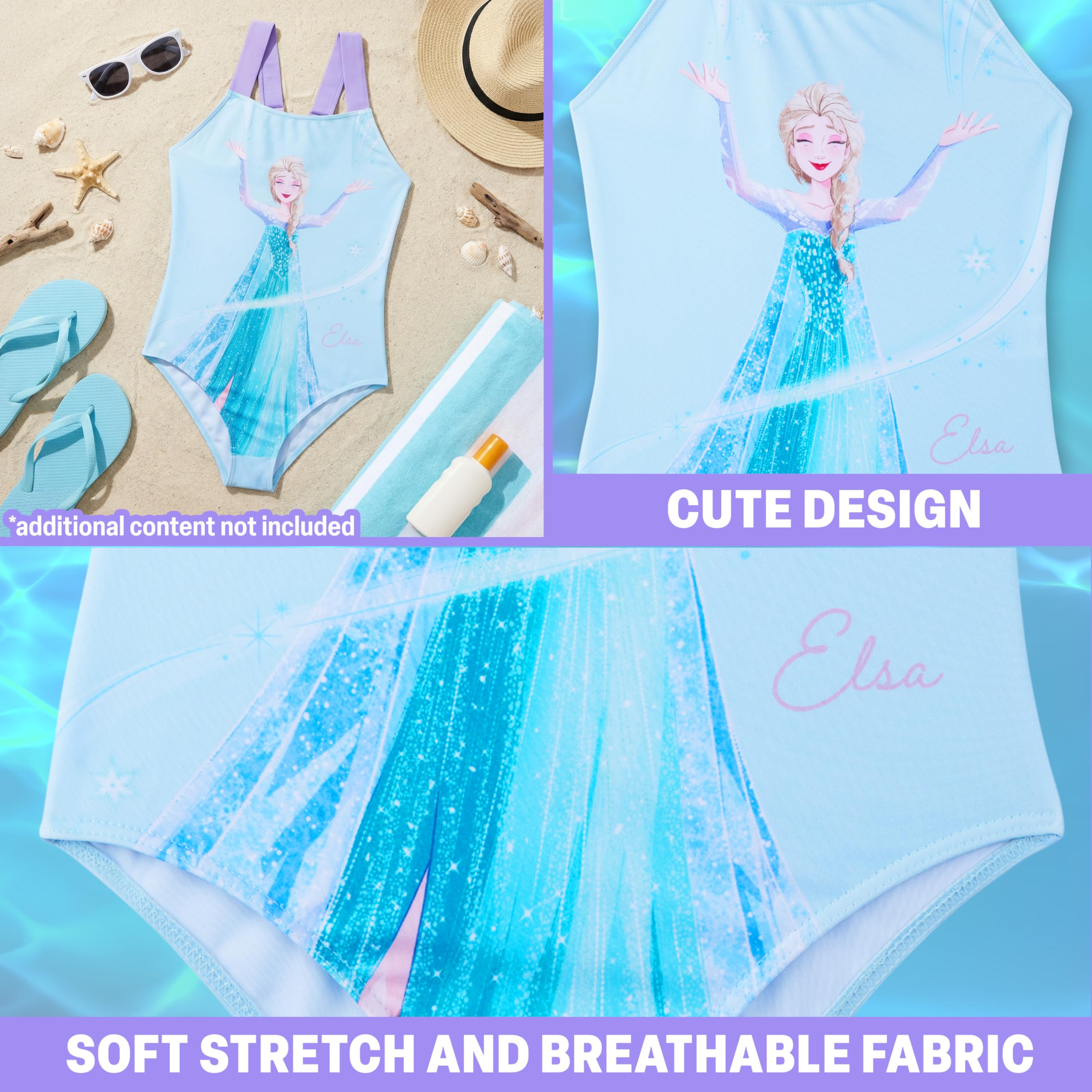 Disney Frozen Moana Little Mermaid Bañador Niña Una Pieza con Tirantes Ajustables Ropa de Baño Playa Piscina