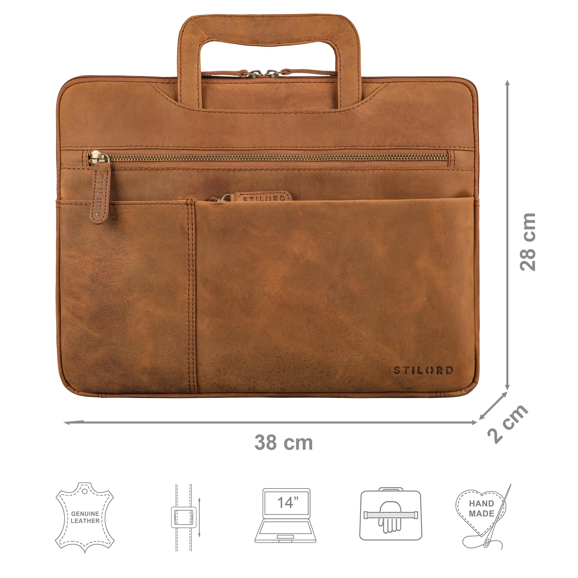 Stilord Cole Vintage Laptop Bag 14 Inches Leather Slim - Dettaglio