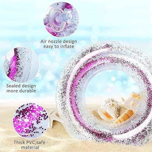 Miniatura 3 de Anas Pool Floats Rings, Inflatable Swimming Pool Floating Rings, Summer Fun Glitter Multicolor Swim Tube Pool Floaties, Summer Outdoor Floats 3 Pack