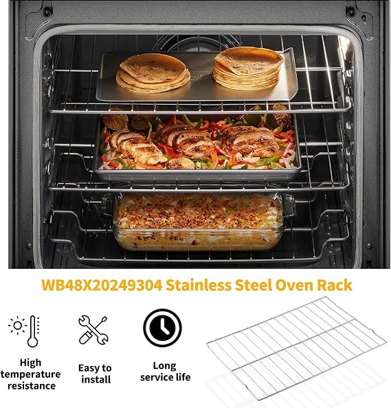 Allstare WB48X20249 Oven Rack Replacement Parts for GE Stove Oven Parts Oven Shelf 304 Stainless Steel 23.7 x 16 Inches Hotpoint General Electric Gas Range Toaster Oven Baking Wire Rack Rack-Flat