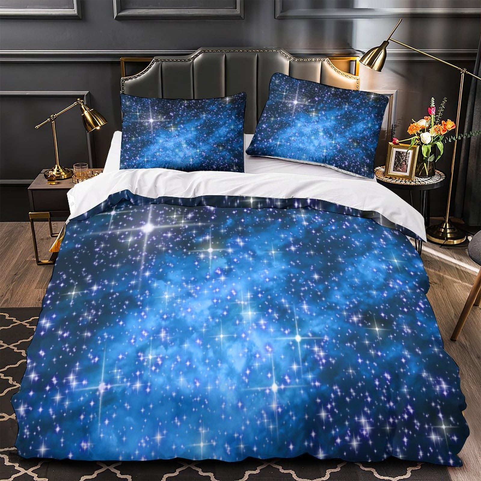 Parure de lit microfibre résistante super douce motif galaxie 3D pour lit simple 140x200