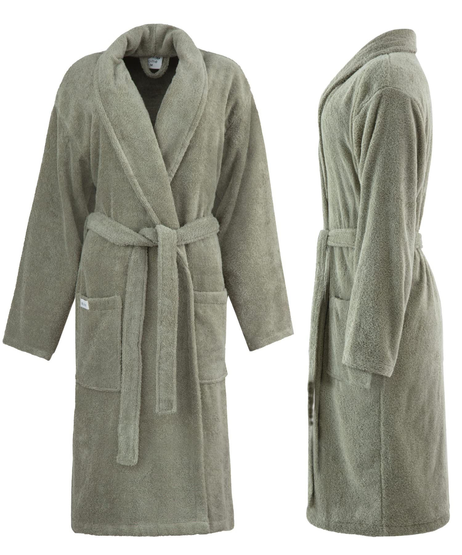 PandaHome Bademantel Damen und Herren aus 100% Baumwolle, Morgenmantel Frottee Kuschel, Saunamantel Warm und Kuschelig, Schnelltrocknend Weich Saugstark Bademäntel 400 g/m² (Grün-XL)