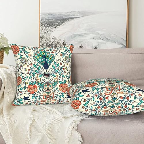 Miniatura 7 de Oplp Juego de 2 fundas de almohada vintage con diseño de pavos reales y rosas fundas de almohada cuadradas para el hogar para dormitorio sofá silla