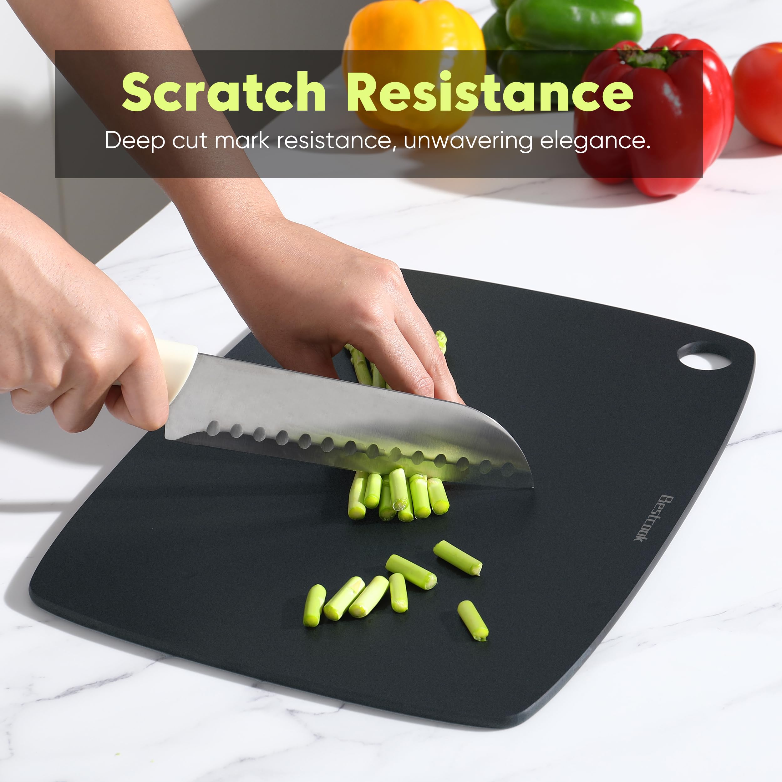 BESTCOOK Planche à Découper en Fibre de Bois, Lot de 3, Compatible Lave-Vaisselle, Haute Densité, Anti-poreuse, sans BPA, Idéale pour Couper la Viande, Les Légumes, le Fromage et le Pain