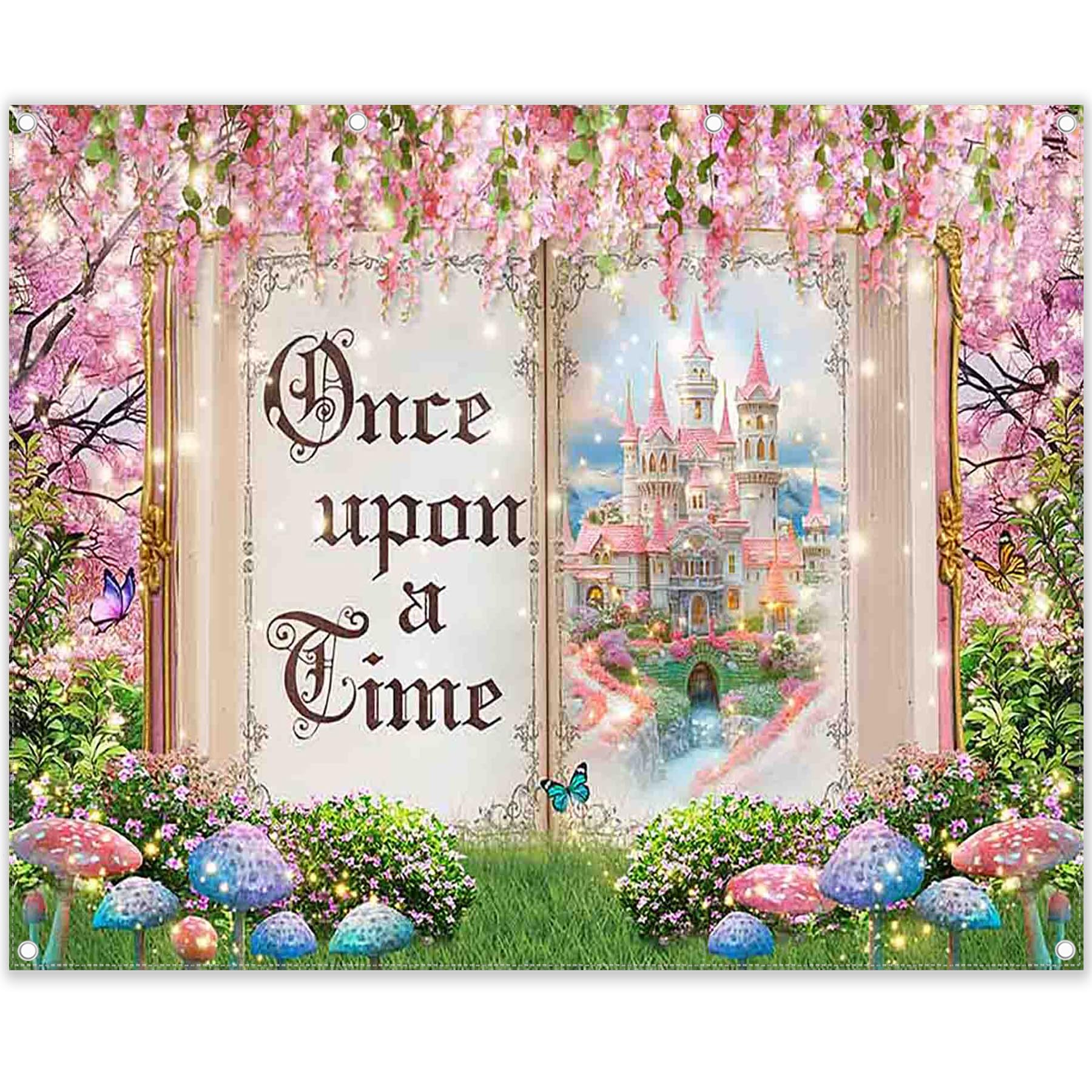 ZTHMOE Fabric 10x8ft Fairy Tale Books Photography Backdrop Spring Princess Castle Pink Floral Magic Background Girls Party Decoration Wedding Photo