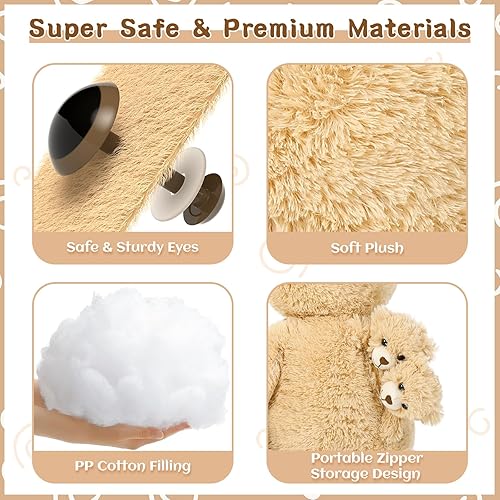 Miniatura 7 de MorisMos Oso de peluche grande de 28 pulgadas para mamá con 3 osos de peluche, 4 paquetes de osos de peluche clásicos marrones a granel para