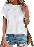 Bliwov Women's Eyelet Embroidery Summer Tops - Curved Hem Short Sleeve Blouses for Beach Vacation Outfits