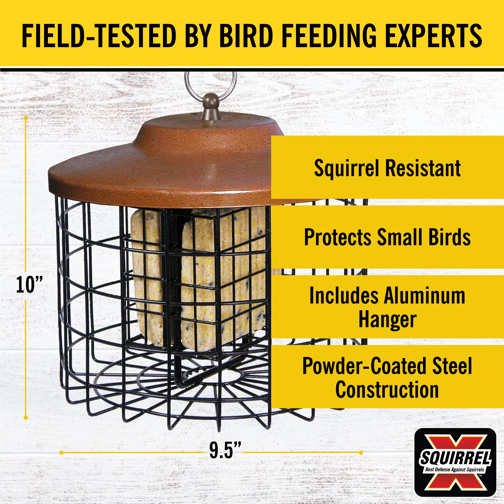 Squirrel-X Squirrel Resistant Double Suet Feeder, Cage Bird Feeder, 2 Suet Cake Capacity