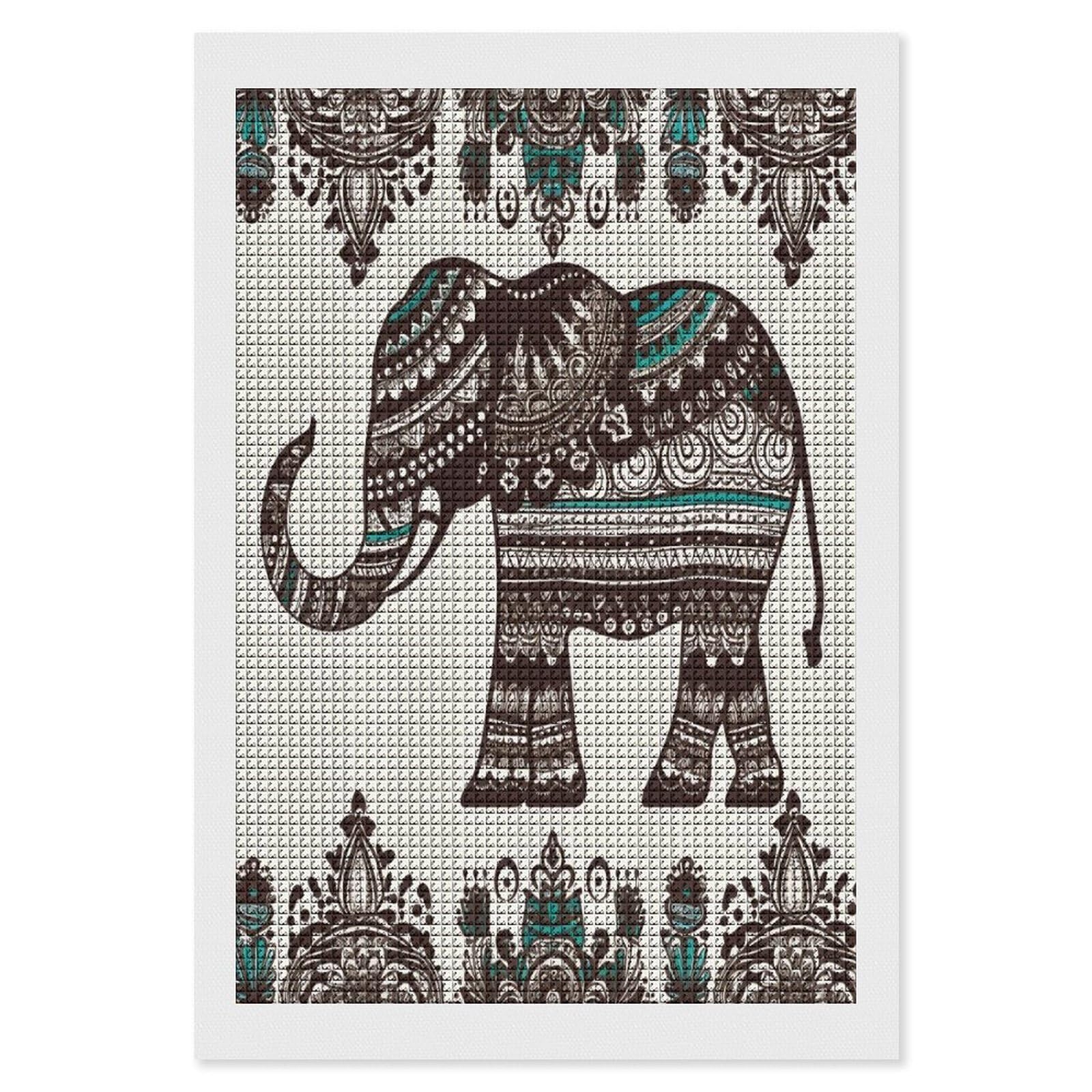 FodPand Bohemian Elephant Pattern Diamond Painting Kit for Beginner Fun 5D DIY Crafts for Adults Diamond Art Kits Square Diamond Art Canvas Painting Gem Art Crafts for Home Wall Decor 8"x12"