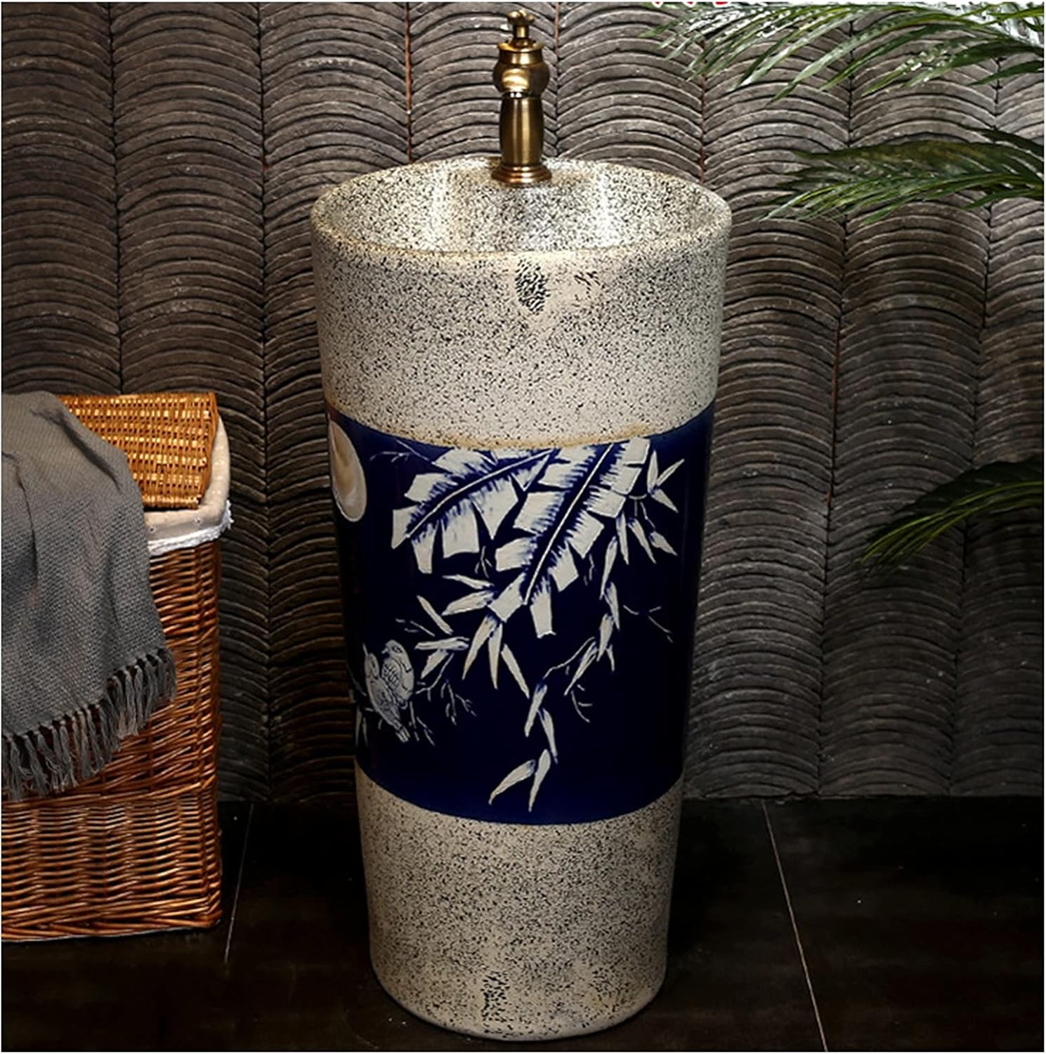 Pedestal Bathroom Sink Ceramic Retro Industrial Style Deco Pedestal Floor-Mounted Basin Waterproof and Rust-Proof Sink Bathroom Countertop S (Q) (G)