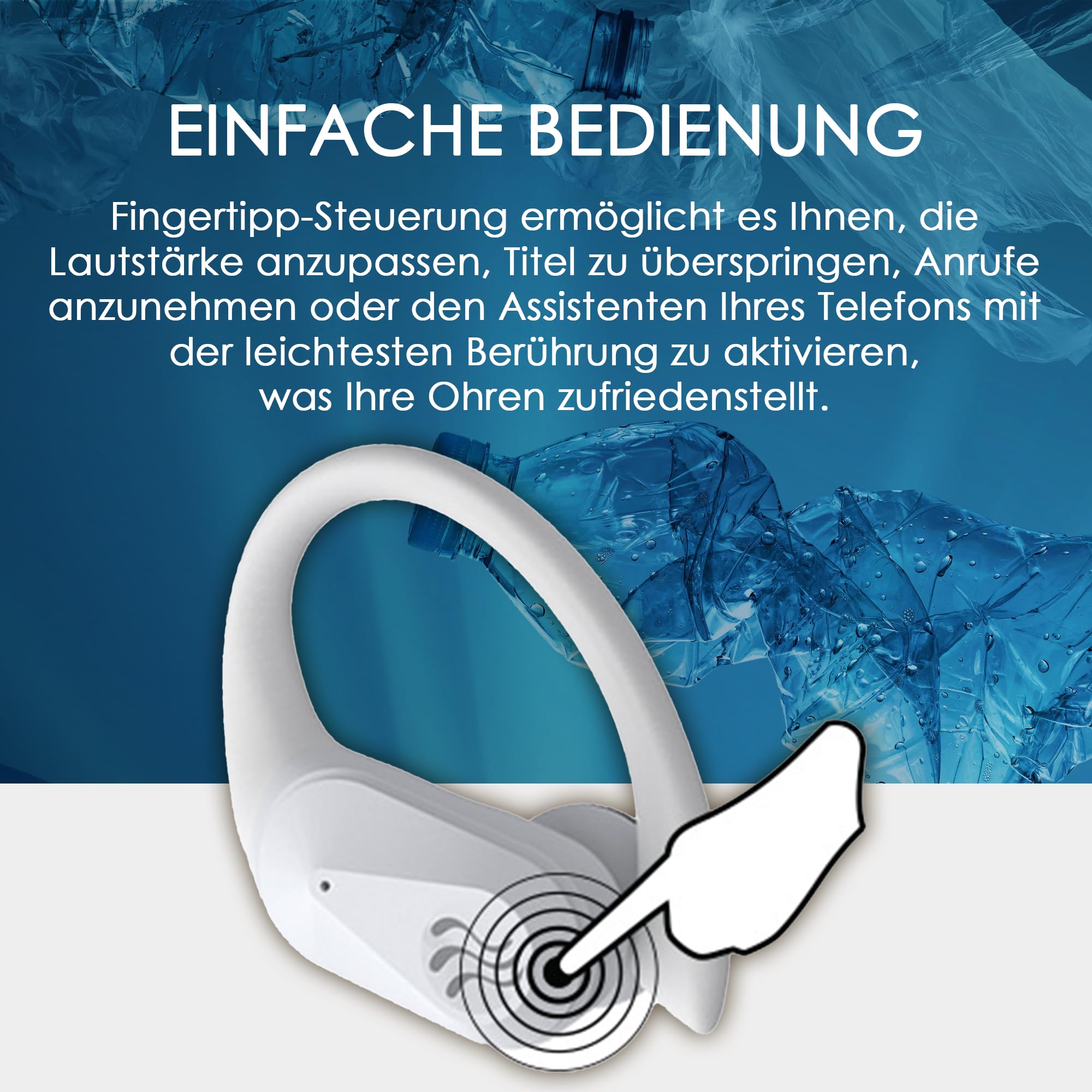 Boompods Sportpods Ocean Bluetooth Kopfhörer - Kabellos Sport-Ohrhörer mit ENC-Mikrofon, IPX4 Wasserdicht und 25 Std Akkulaufzeit, Schweißresistent In-Ear Kopfhörer für Fitness & Training, Schwarz