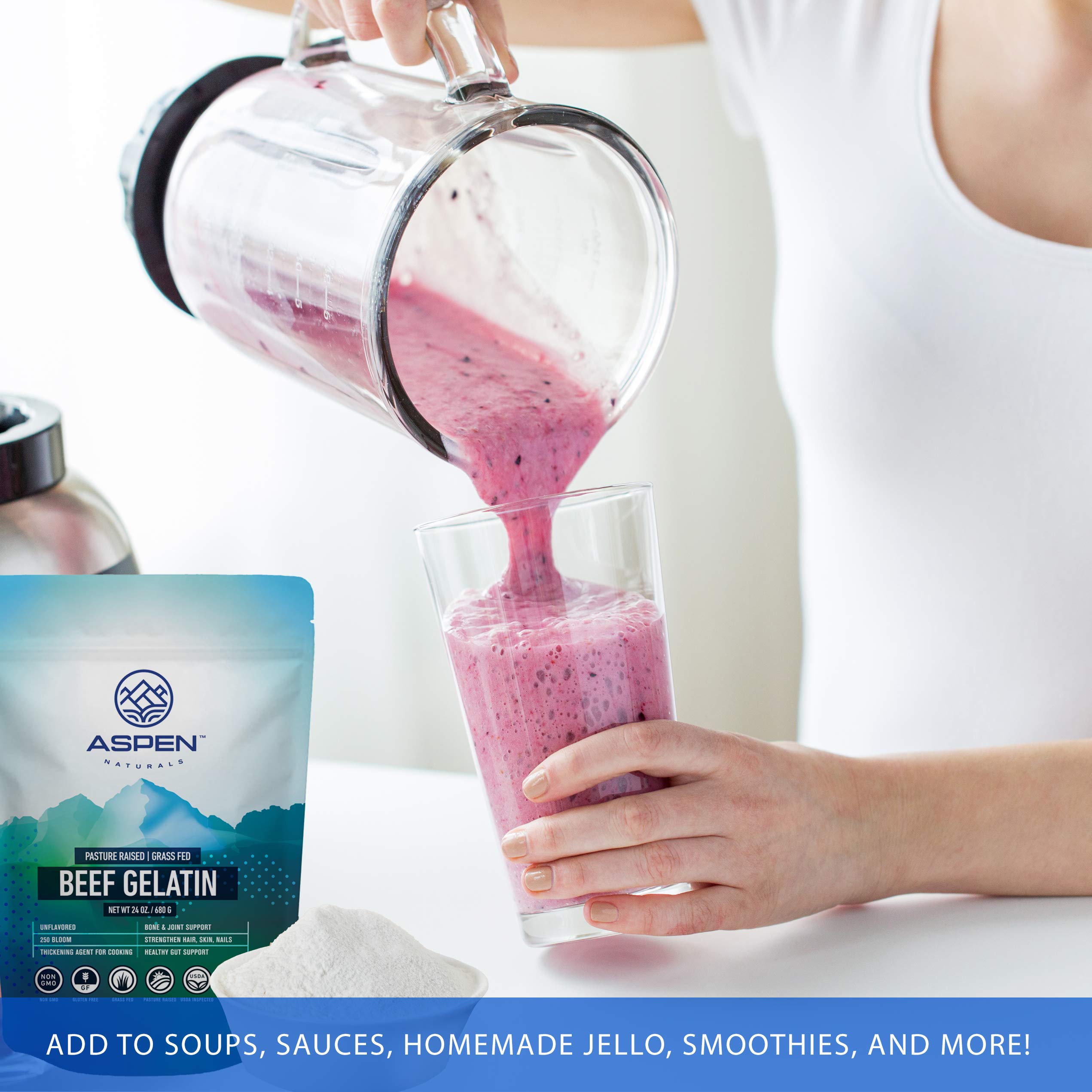 Aspen Naturals Grass Fed Beef Gelatin Powder. Pasture Raised, GrassFed