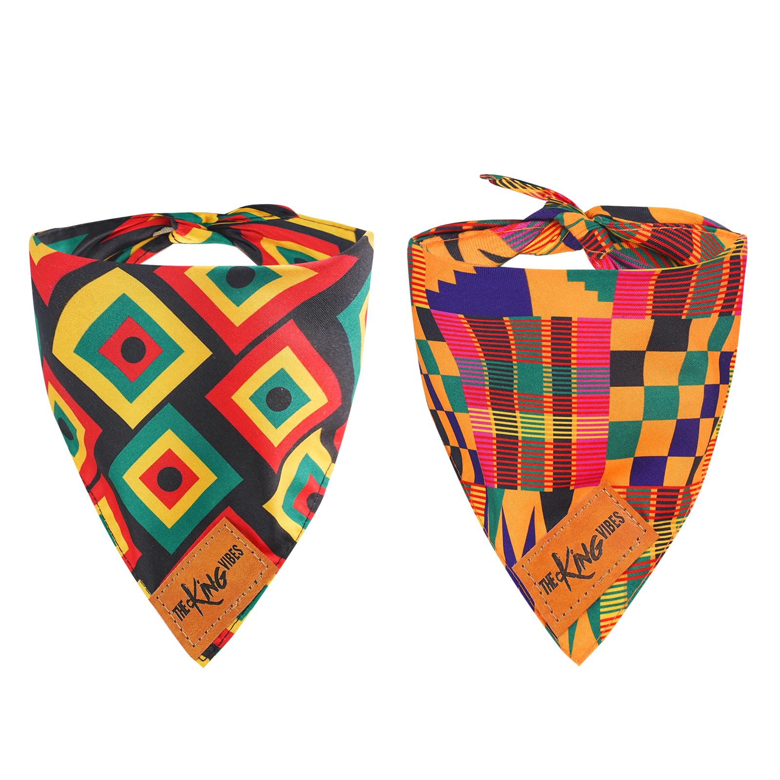 THE KING VIBES™ Pet Bandana - Adjustable Fit | Durable Material | Comfortable Aesthetic Shape - Perfect Dog, Cat Stuff for Animal Lovers | Collar/Bandana Accessories (Large, Kente Set)