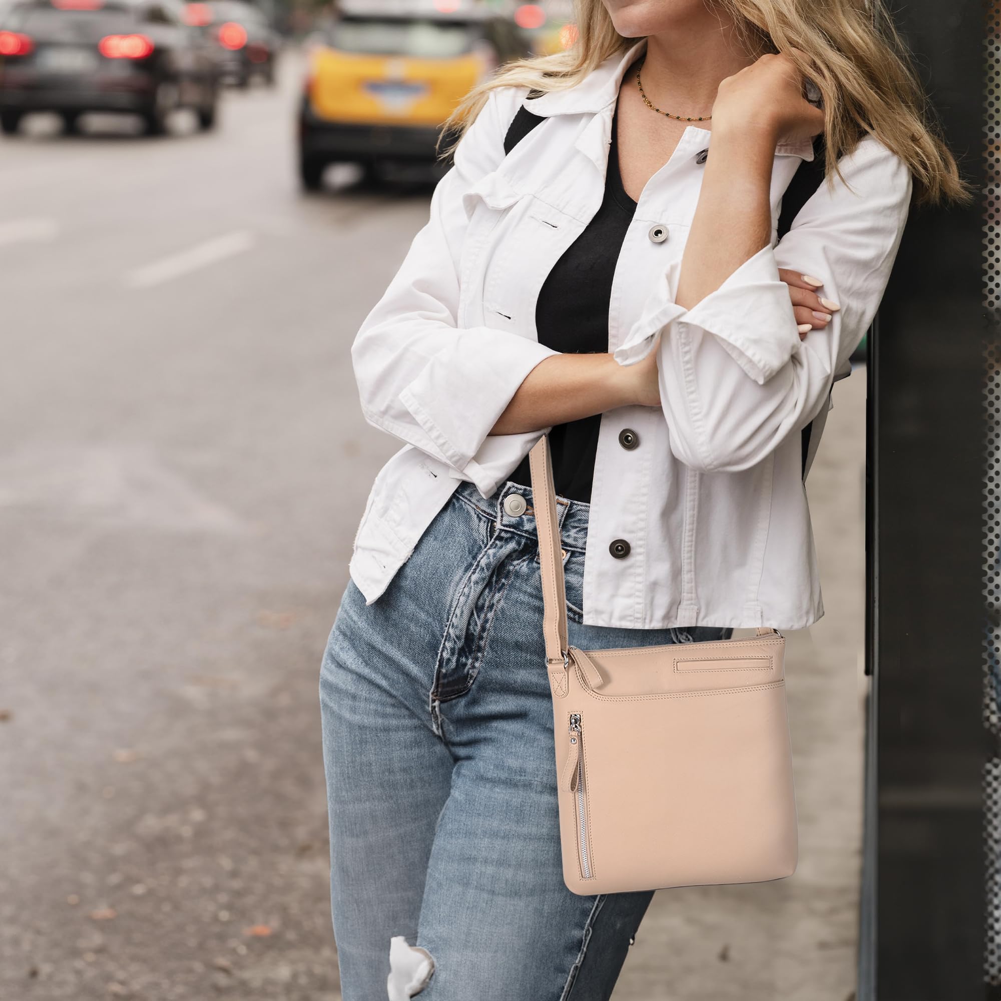 Leather Crossbody Bags for Women - Ladies Sling Handbags - Medium Cross body Purses Handbags - Purses For Women: Nappa Beige