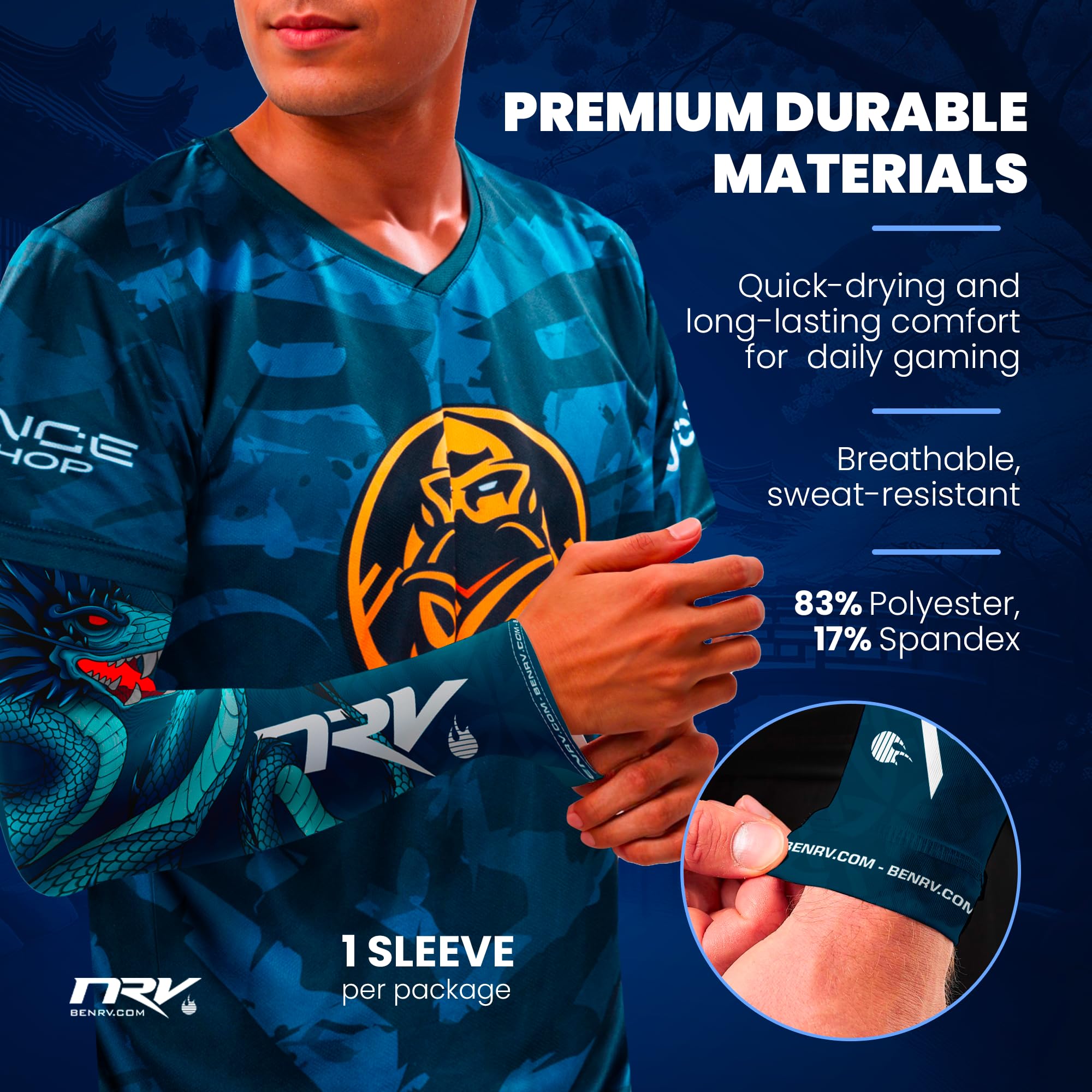 NRV Gaming Esport Kompressionsmanschette (Rxckstar Edition) – Optimieren Sie Ihr Spiel mit Komfort und Stil – entworfen von professionellen Spielern – langlebig, atmungsaktiv und reibungsfrei