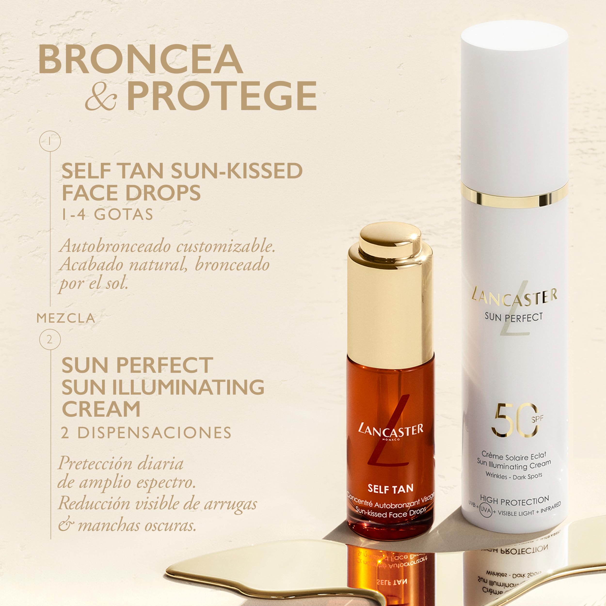LANCASTER Self Tan Sun-kissed Face Drops | Gotas autobronceadoras faciales de textura ligere y resistente al agua | 15 ml
