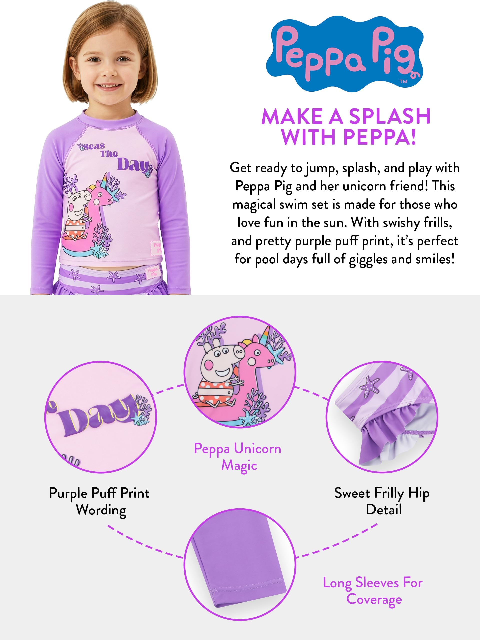 Peppa Pig Maillot De Bain 2 Pieces, Maillot De Bain Fille à Manches Longues, Maillots Piscine Enfant Fille