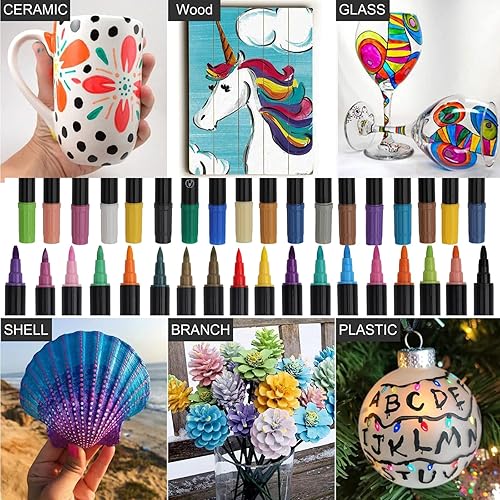 Miniatura 5 de VIANZE Marcadores acrílicos de pintura acrílica, bolígrafos de pintura acrílica blanca de doble punta, mayor capacidad y más duraderos, marcadores