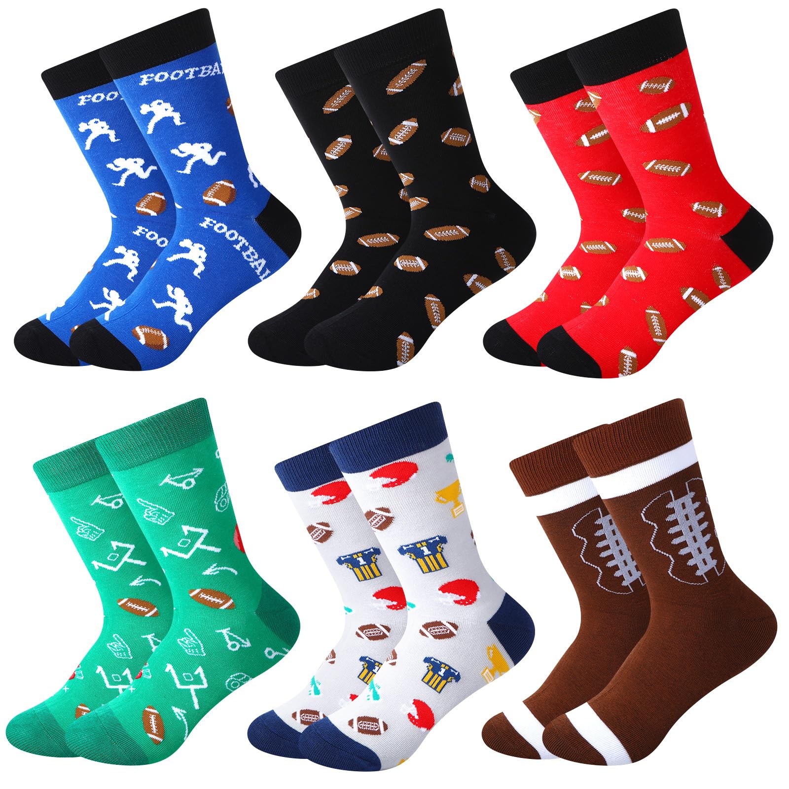 HooLing 6 pares de calcetines de fútbol para niños, calcetines deportivos novedosos, informales, regalos divertidos para niñas y niños