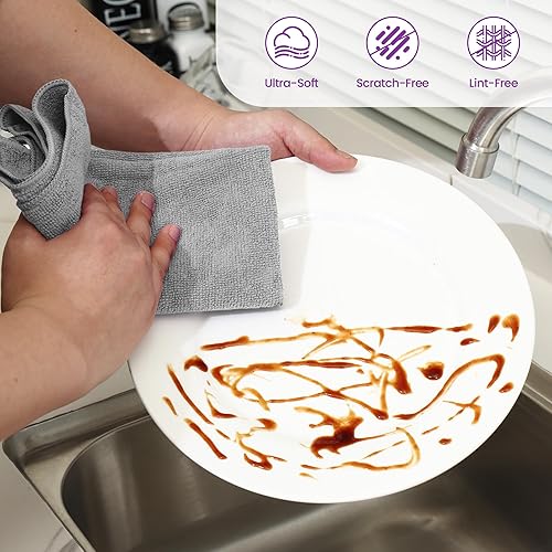 Miniatura 10 de GREEN POMELO Paquete de 12 toallas de cocina, paños de limpieza de microfibra de 10.58 ozm, toallas de cocina reutilizables y lavables, sin pelusas,