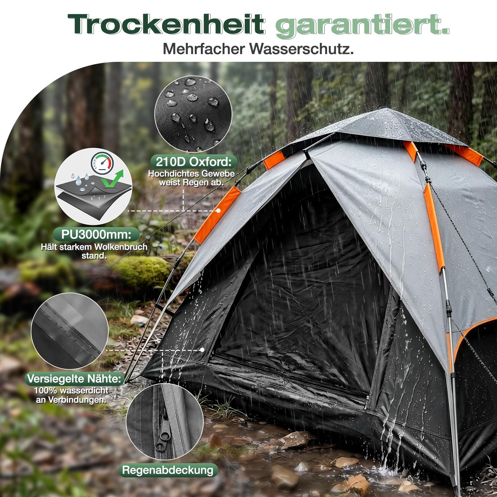 Sekey Tienda de campaña Pop Up para 2 personas, 2 en 1, tienda de campaña con interior o tienda de playa, sin tienda interior, montaje rápido, tienda automática impermeable PU3000 UPF50+,