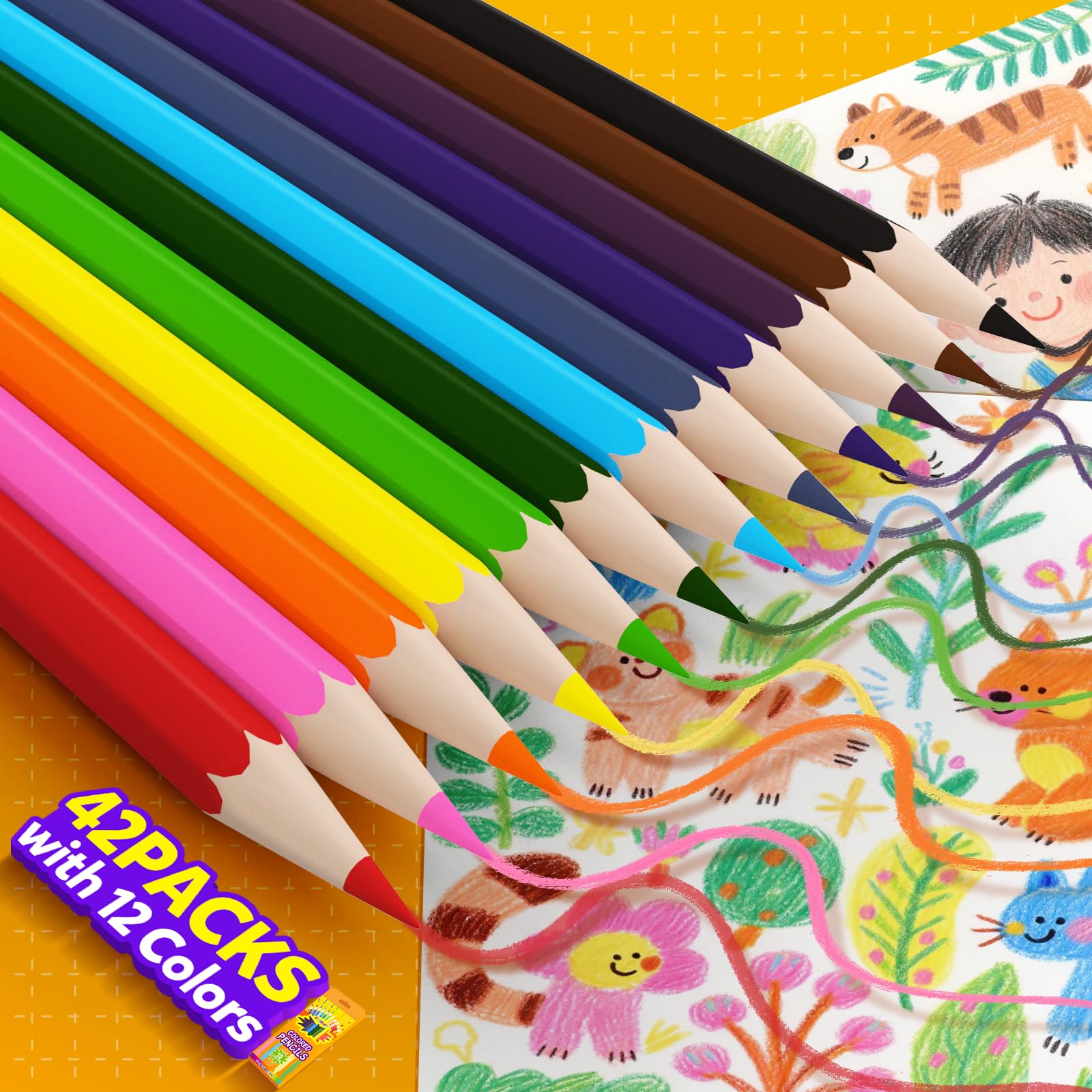 ZERDROFY 504 Count Colored Pencils for Kids - 42 Packs Pre-sharpened Color Pencils Bulk 12 Colors, Elementary Preschool Kindergarten Back to School Classroom Art Supplies Drawing Kit Boy Girl Gift