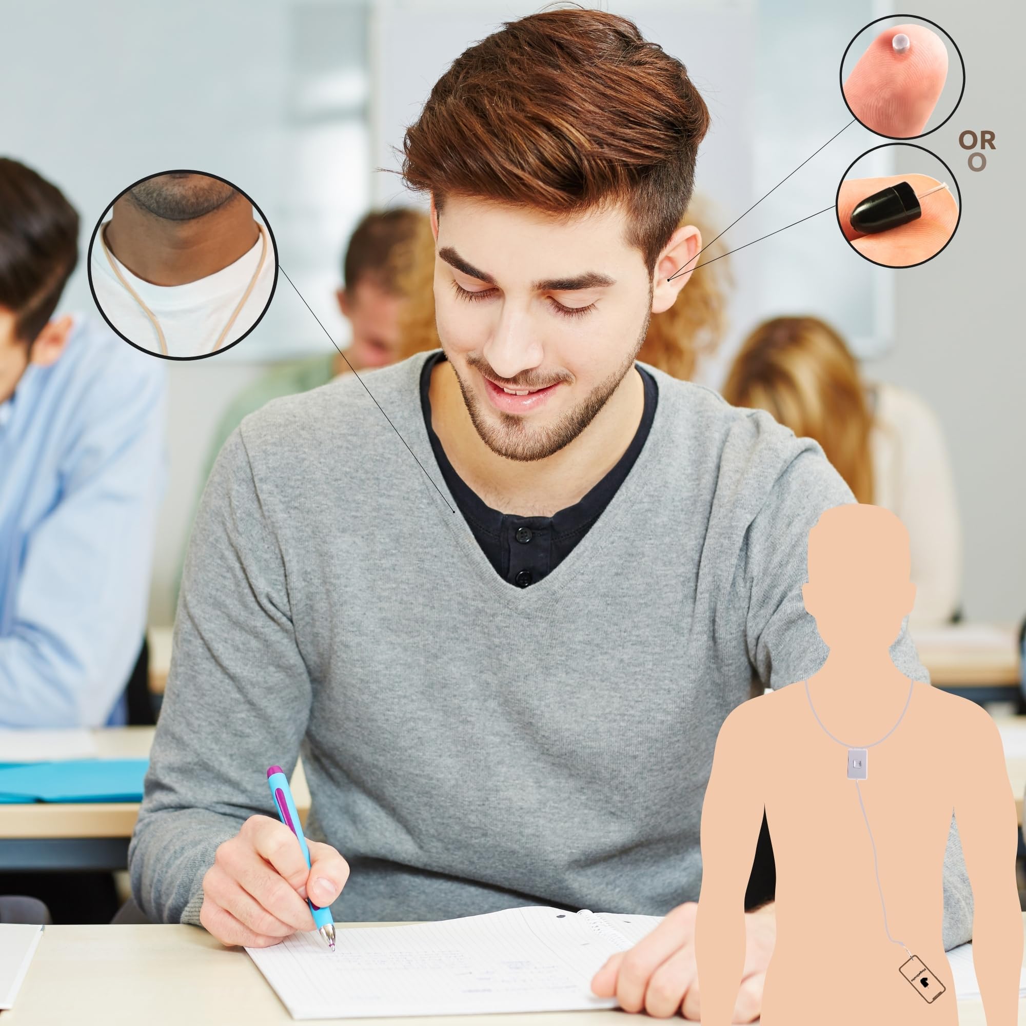 PingaOculto Pinganillo para Exámenes Imán Invisible para Móvil con Micrófono - Auricular Espía Mini Inalámbrico para Llamadas y Grabaciones Oculto (Pinganillo Imán V3 + VIP Pro UltraMini)
