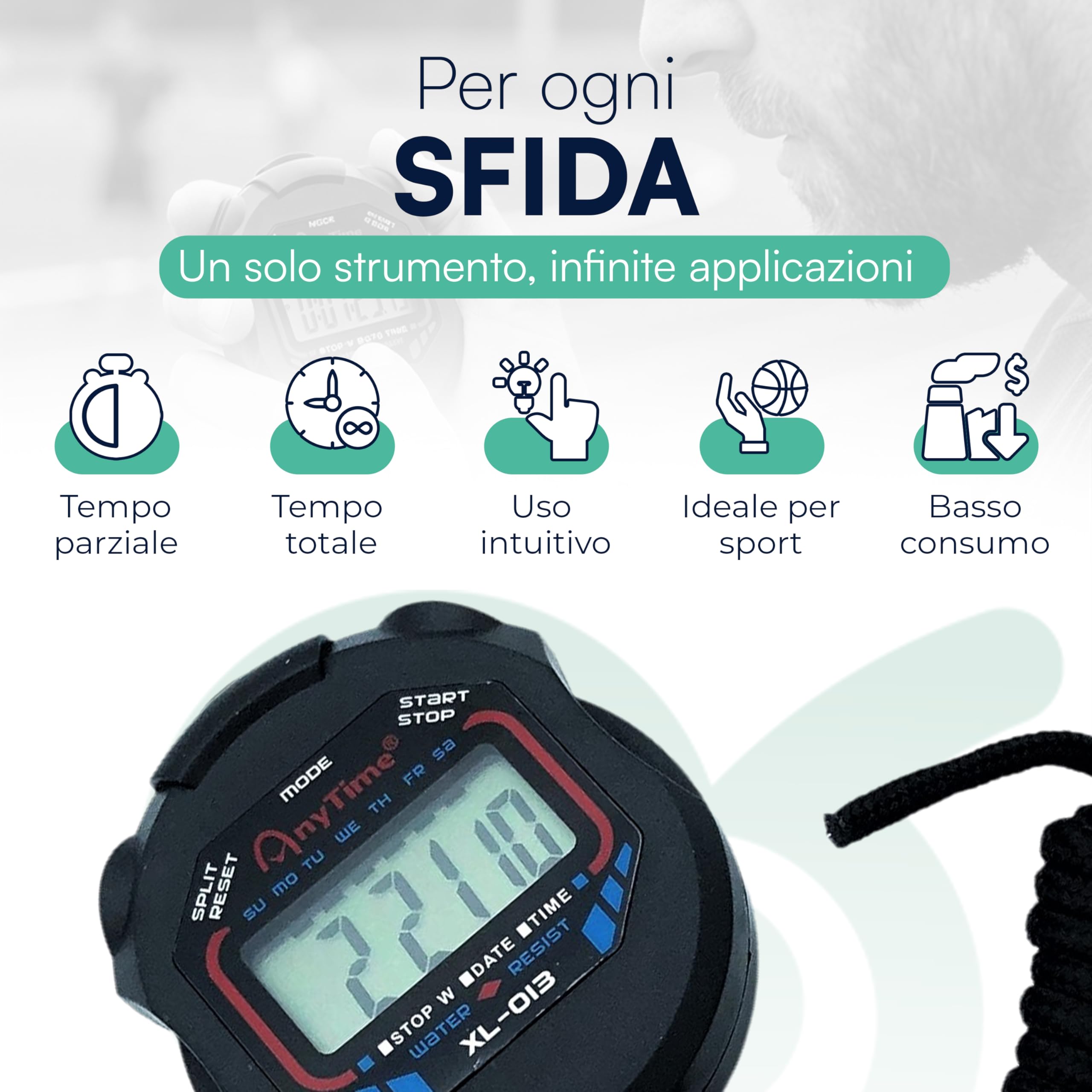 Tempo di Saldi Cronometro Sportivo con Timer Digitale Multifunzione - Orologio e Sveglia per Corsa, Palestra, Allenatore Calcio e Nuoto, Cronometro da Collo Ergonomico