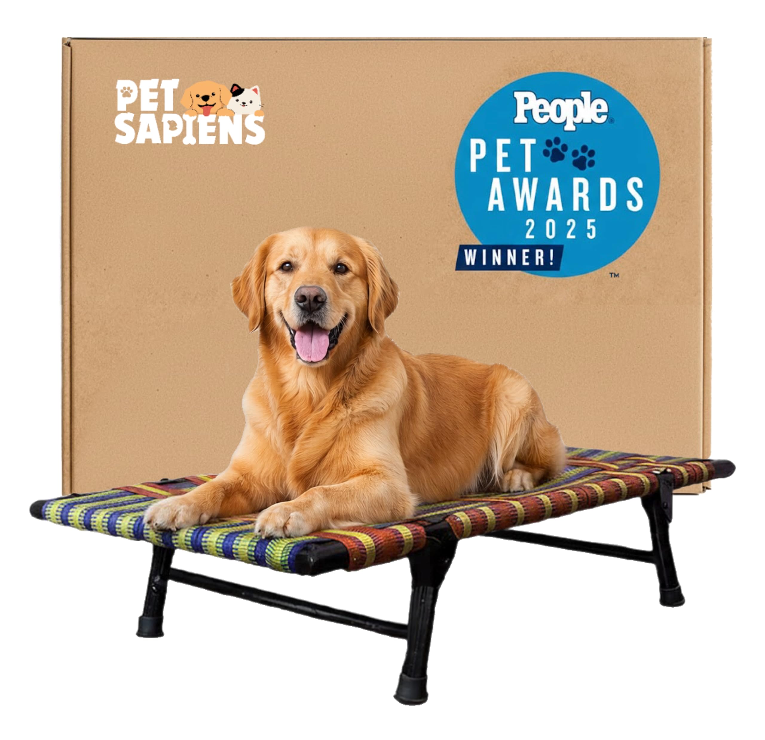 PETSAPIENS Folding Elevated Dog Bed Large Size(42x24x8Inch)| All-Seasons Comfort with Breathable Nylon Mesh | Dog Cot Be