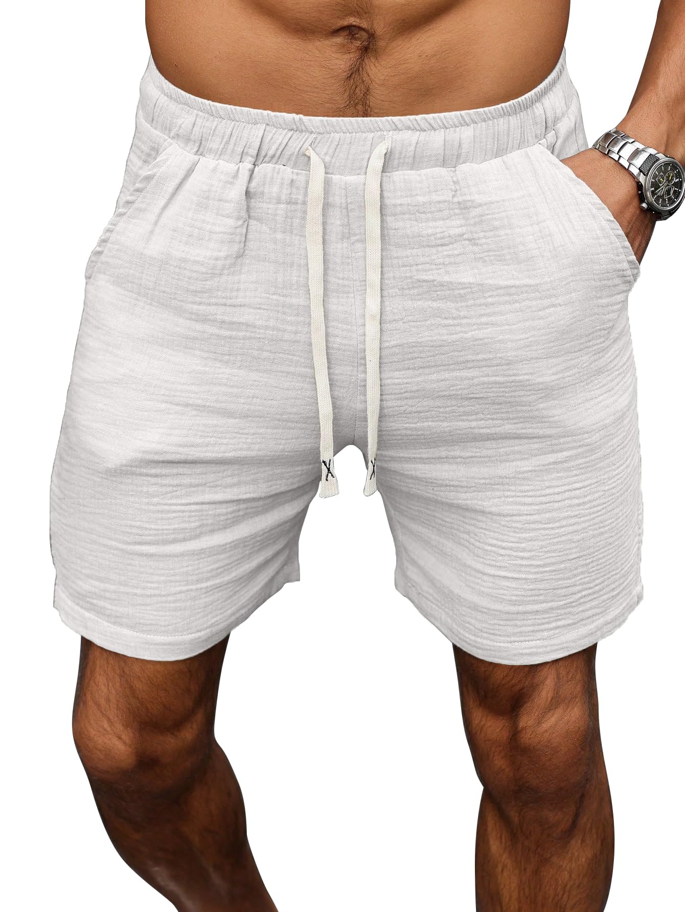 shasmi Men's Cotton Linen-Look Casual Shorts with Drawstring Elastic Waist | Loose Fit Summer Beach Cargo Shorts with Pockets | Stylish Everyday Comfort Wear (Short 273)-picture-43