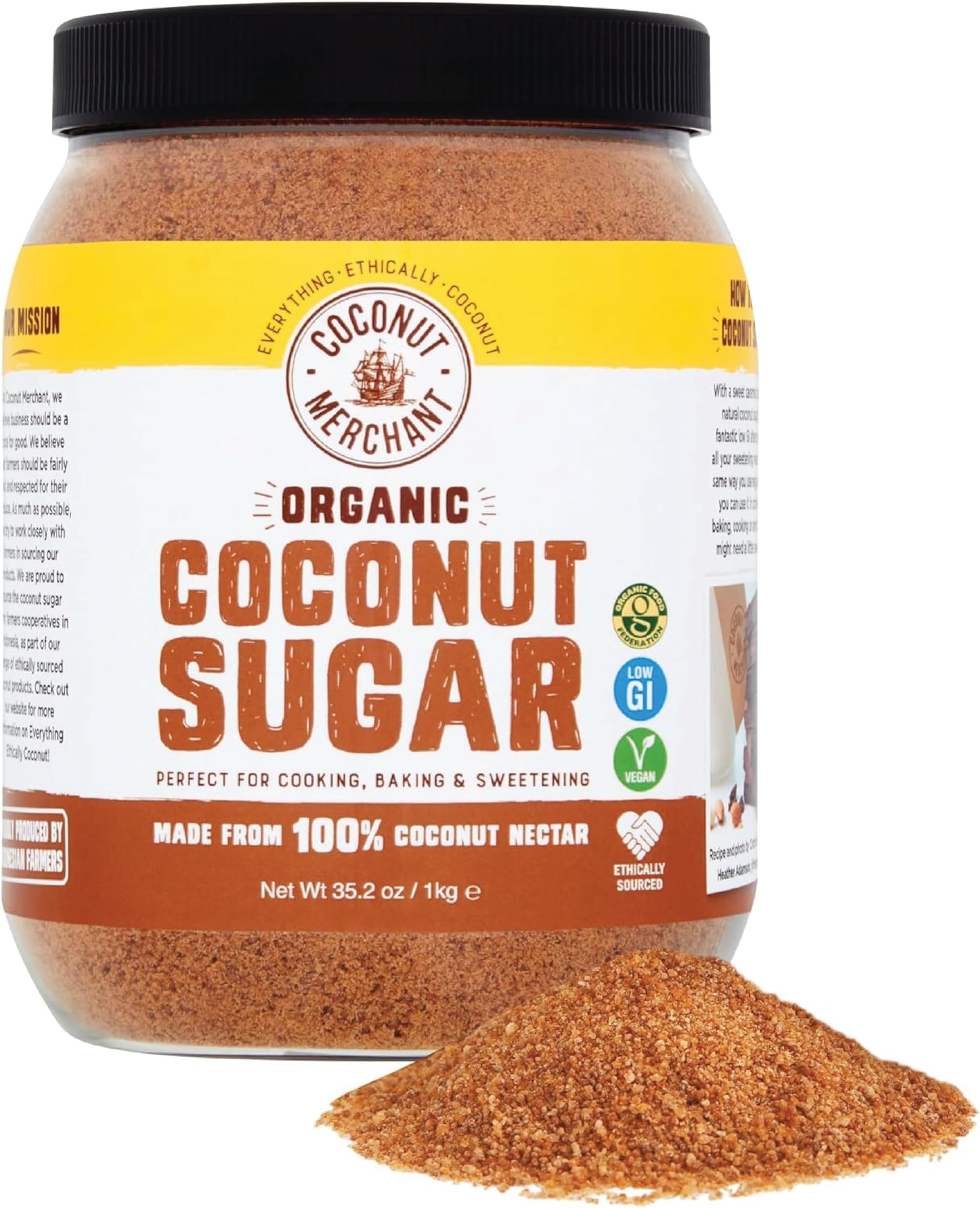 Coconut Merchant Coconut Sugar 1kg Organic Low GI Unrefined Brown Sugar from Coconut Nectar Blossom
