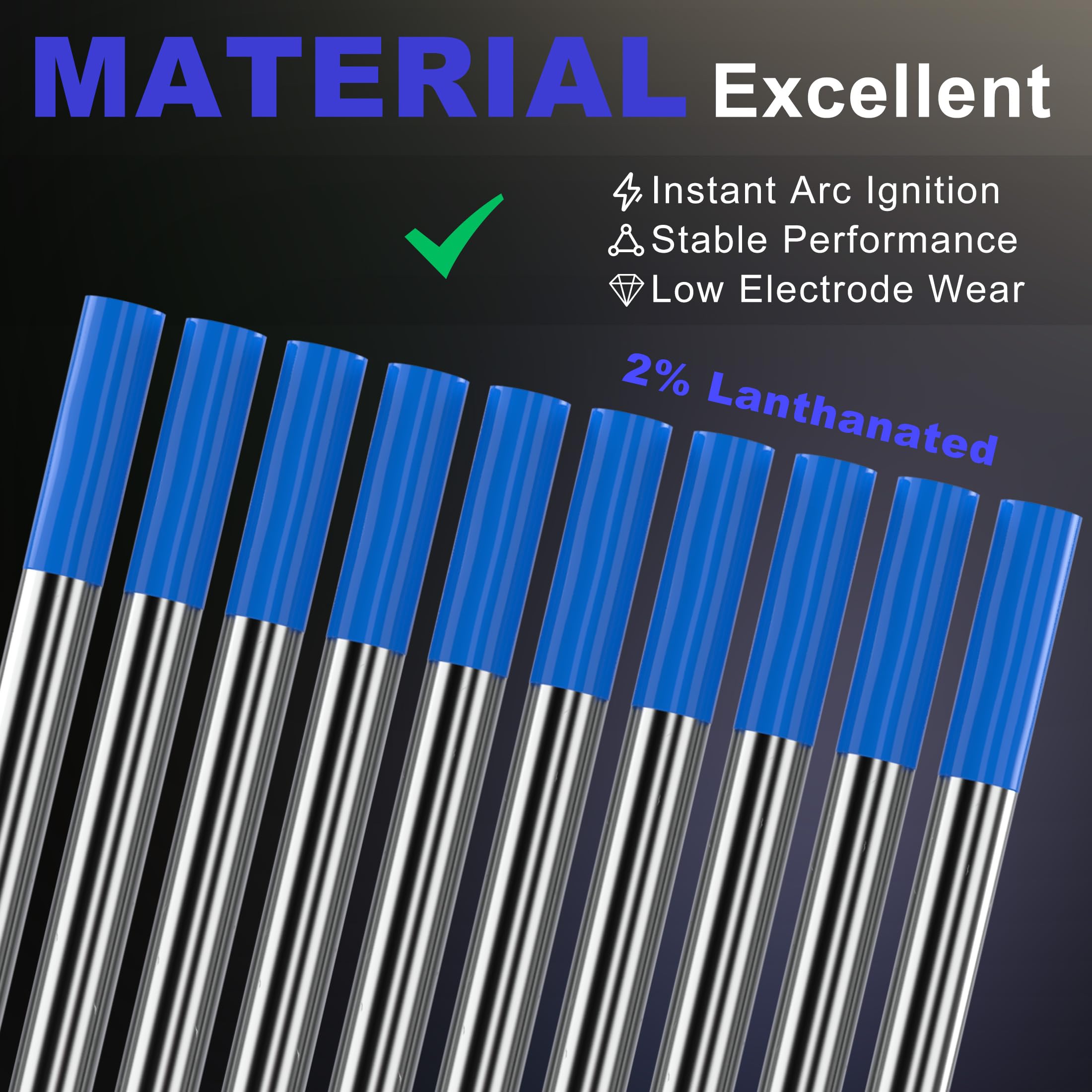 Electrodo de tungsteno para soldadura TIG, paquete de 10 unidades de 1/8 x 7 pulgadas (azul - 2% lantanado, WL20/EWLa-2) para soldadura TIG CA/CC