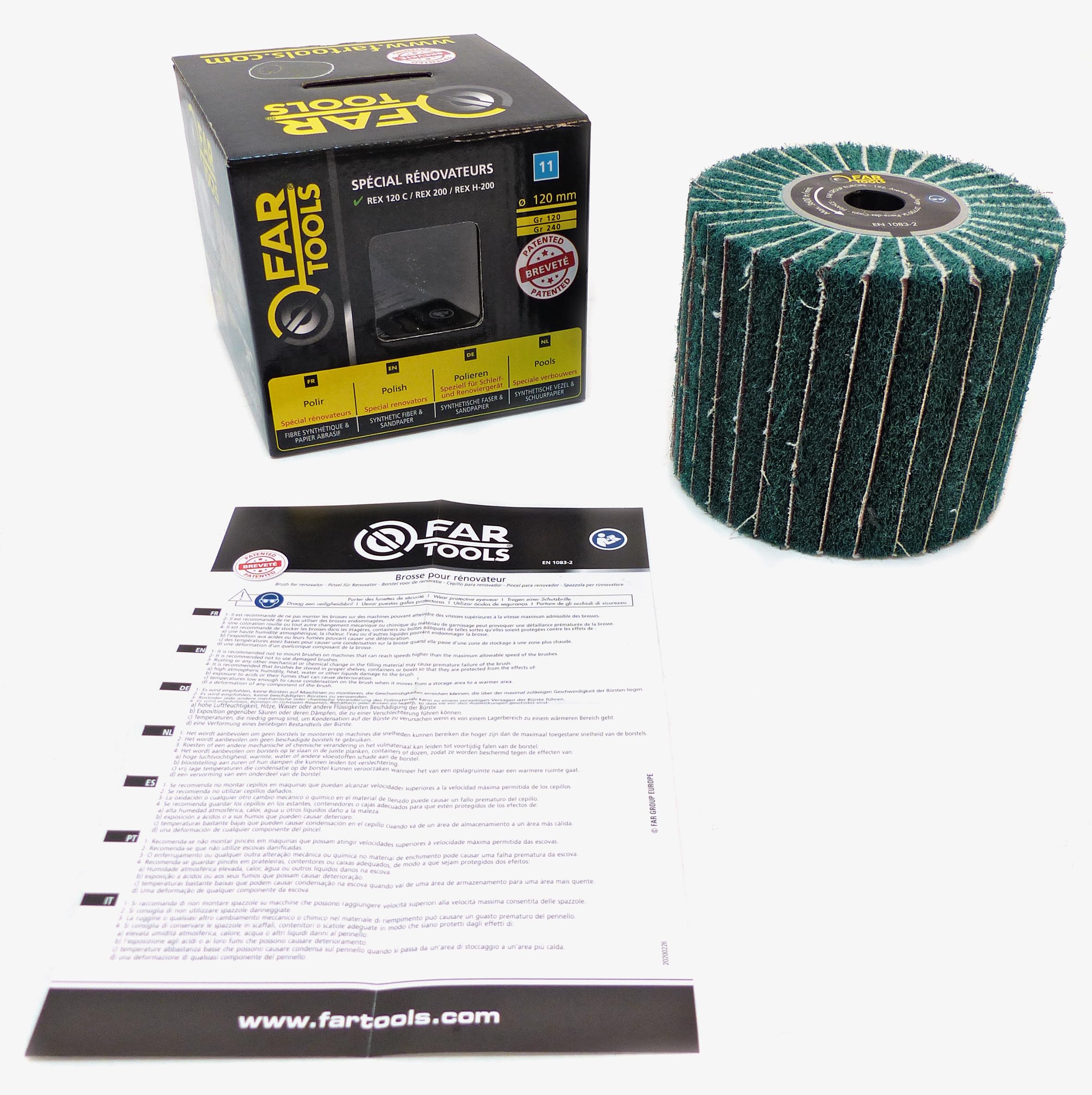 Cepillo de fibra sintética y láminas abrasivas Ø120 mm/L100 mm