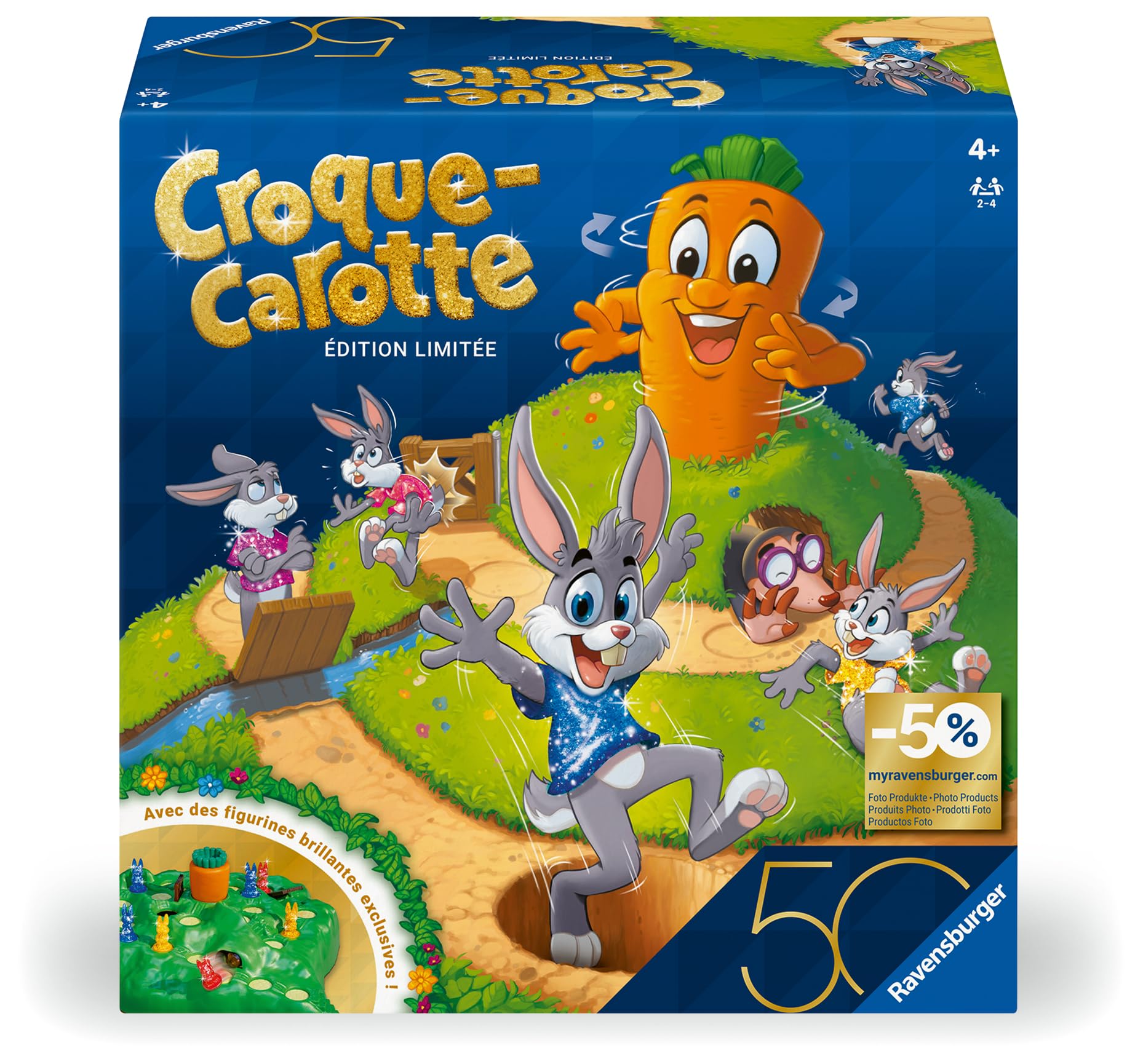 Ravensburger - Croque Carotte 50 Ans - Jeu de société - Enfants et Parents - Jeu de Parcours Rigolo - De 2 à 4 Joueurs à partir de 4 Ans - Mixte - 23006 - Version française