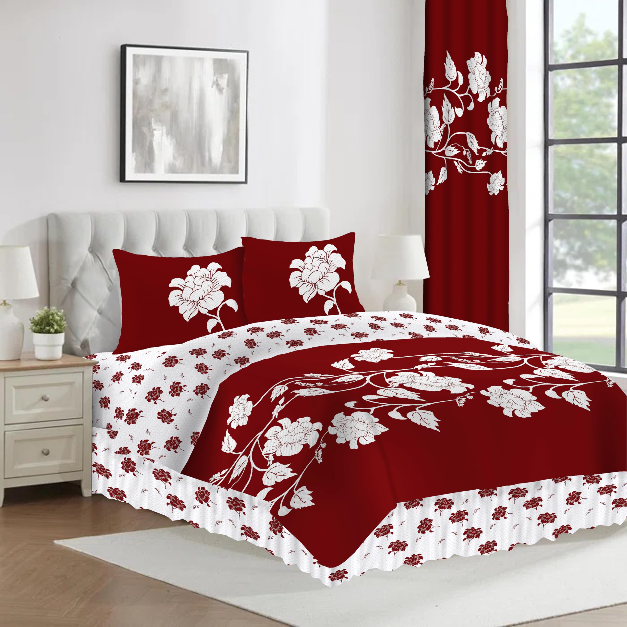 CHARKHAH Floral Duvet Cover Set King – Polycotton Bedding Set with Valance Sheet, 2 Pillowcases & Button Closure – Easy Care Fitted Sheet Quilt Cover Set